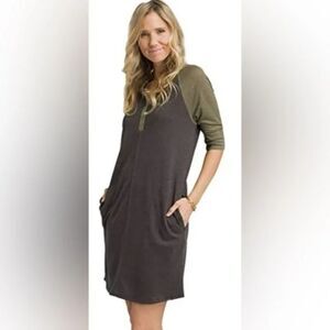 Prana Cozy Up Henley Dress, Grey Green, Sz XS, Casual Pockets Mom City Hemp